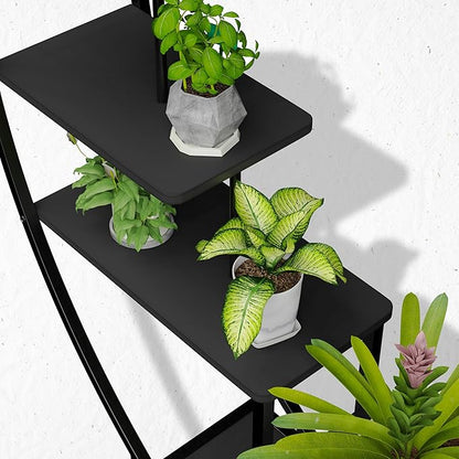 JACK&JULIA Plant Stand, Moon 5 Tier Tall Metal Plant Shelf with 3 Hooks, Large Curved Shape Rack Plant Holder for Living Room, Garden, Patio, Balcony