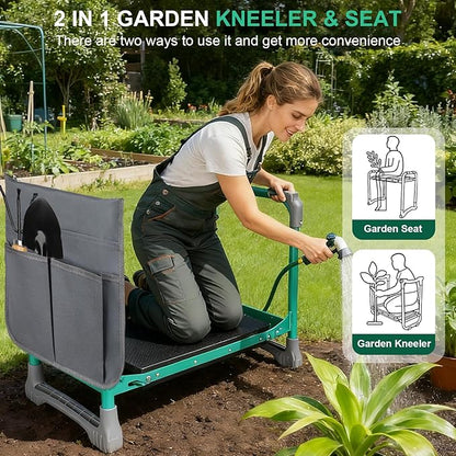 Garden Kneeler and Seat, 2-in-1 Foldable Garden Bench with Non-Slip EVA Foam Pad, Storage Bags, Glove, Portable Gardening Stool for Kneeling & Sitting, Ideal for Gardeners, Patio, Fishing