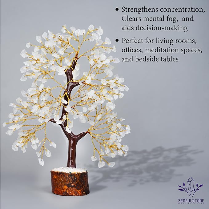 Clear Quartz Tree of Life for Home, Office, and Desk Décor | Handmade Bonsai for Clearity, Positive Energy & Focus | Perfect Concentration Gift for Mom