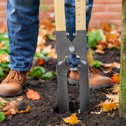 VEVOR Post Hole Digger, Heavy Duty Post Hole Digger with Wood Handle, Manual Hole Digger with Scale Markings and Metal Blade, Post Hole Digger Tool for Digging Yard Work Gardening Outdoors, 57.5-Inch