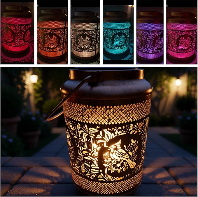 Solar Garden Colorful Lanterns, Hollow Metal Lamp, Waterproof Outdoor Decorative Light for Yard,Patio,Garden Decor (2)