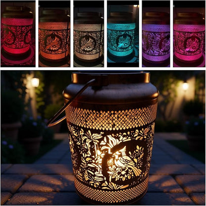 Solar Garden Colorful Lanterns, Hollow Metal Lamp, Waterproof Outdoor Decorative Light for Yard,Patio,Garden Decor (2)