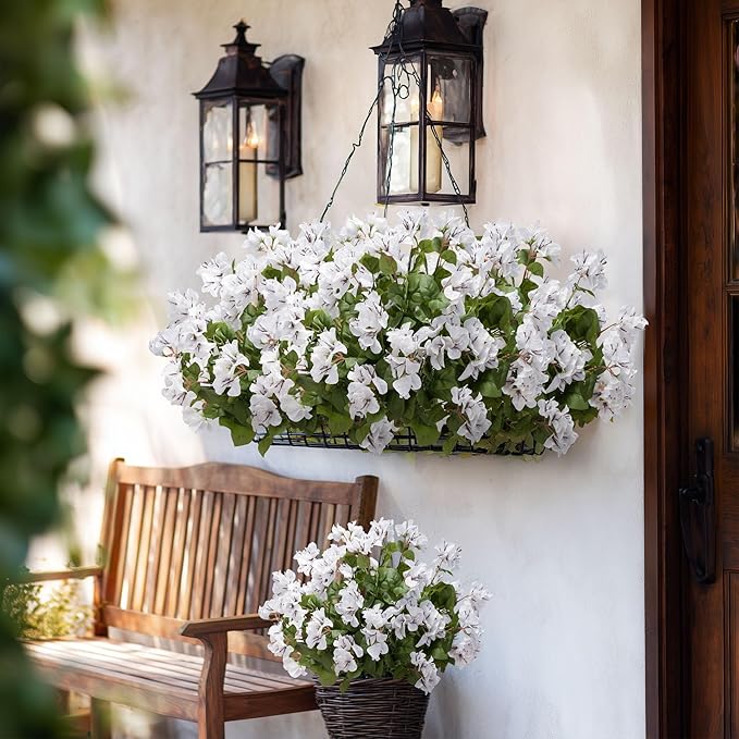 4 Pcs Artificial Flowers Bougainvillea Outdoor Artificial Plants Faux Flowers with Stems Silk Flowers for Wedding Porch Living Garden Decor Without Vase (4PCS,White)