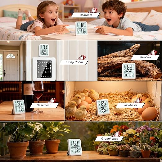 Antonki 2-Pack Room Thermometer, Digital Small Hygrometer Indoor Thermometer Humidity Gauge, Temperature Humidity Meter with Max/Min Record Monitor Sensor for Home, Plants - Battery Included