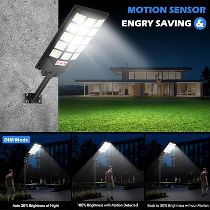 Solar Street Lights Outdoor Waterproof, 25000LM 8500K Motion Sensor Solar Powered Flood Lights with Remote Control, Dusk to Dawn Parking Lot Lights for Outside,Yard, Garden, 2-Pack