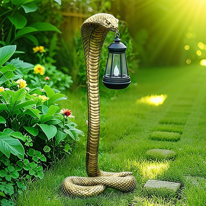 19.29'' Garden Outdoor Statues Snake with Solar Lantern,Lawn Decor Snake Statue for Patio,Balcony,Yard Ornament - Unique Housewarming Gifts,Haunted House Prop and Christmas Decorations