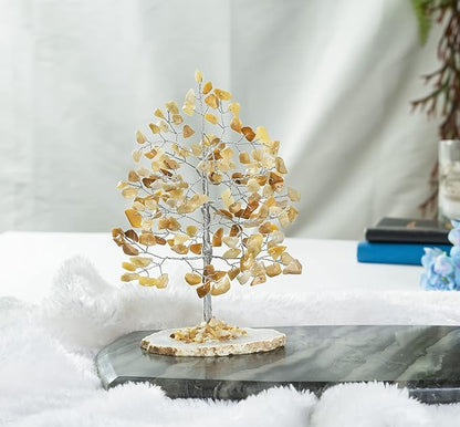Crocon Yellow Aventurine Gemstone Money Tree Agate Slice Base Feng Shui Figurine Reiki Healing Crystals Chakra Balancing Good Luck Ornament Sculpture Mystical Home Decoration Size: 7"" """