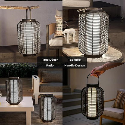 Solar Yard 1-Piece Outdoor Floor Lamp, Solar Water-Resistant Boho Lantern Lights for Outside Hanging Table Lanterns Decoration for Garden, Patio, Porch, Trees, Pathway, Cylinder Black