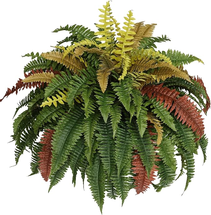 50” Silky Artificial Boston Fern, 128 Fronds Large Hanging Plants for Outside Planter,Bush Floor Plants Large for Home Decor Porch Patio Garden Indoor Outdoor (128Fronds1Pcs)