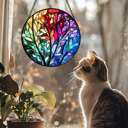 Stained Glass Window Hanging Colorful Dreamy Plant Branches Leaves 6.3" - Suncatcher Door Garden Sun Catcher Home Decor Birthday Christmas for Mom Men Woman Nana