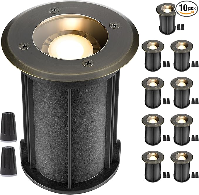 Gardenreet 12V Well Light - Brass Ip65 Waterproof Low Voltage Electric In-Ground Landscape LED Lighting, Fixture, Antique Bronze for Walkway Garden Patio Without MR16 Bulb