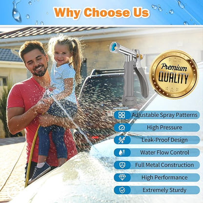AUTOMAN Full Size Garden Hose Nozzle 2 Pack, High Pressure Pistol Grip Water Nozzle Sprayer with Threaded Front, Adjustable Spray Water Flow for Washing Car, Cleaning Ground, Watering Plants