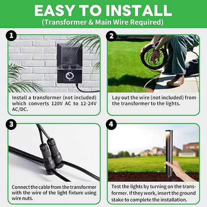 Landscape Path Lights Wired, LED 12V Low Voltage Pathway Lights, Outdoor Waterproof, 5W 200LM, Black Aluminum for Driveway Yard 10 Pack