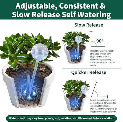 Large Extra-Thick Clear Glass Plant Watering Globes, Rainbow Gradient Self Watering Devices for Indoor & Outdoor Plants, AutomaticWaterer Spikes, Perfect for Daily or Vacation Use, 2-Pack