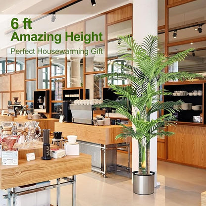 6ft Tall Triple Golden Cane Palm Artificial Tree Large Tropical Palm Tree UV Resistant Fake Plant in Pot for Indoor Outdoor Big House Living Room Outside Patio Office Home Decor (Set of 2)