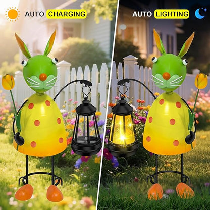 Solar Garden Lights Rabbit Statue with Solar Lantern Lights,13.38 inch Garden Lawn Decoration,Birthday Gifts for Women Grandma,Gardening Gifts Decorative Stakes for Yard,Patio,Porch, Christmas