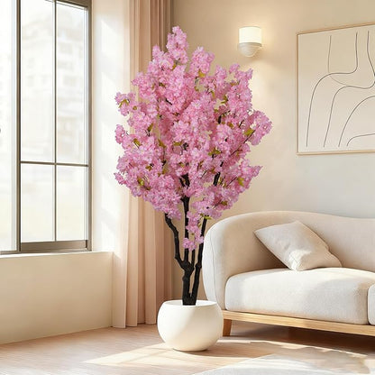 5.9ft Tall Cherry Blossom Artificial Tree, Handmade Light Pink Cherry Tree,Fake Flower Faux Silk Leaves Plant,Artificial Plants for Home Office Indoor Outdoor Party Wedding Christmas Decor