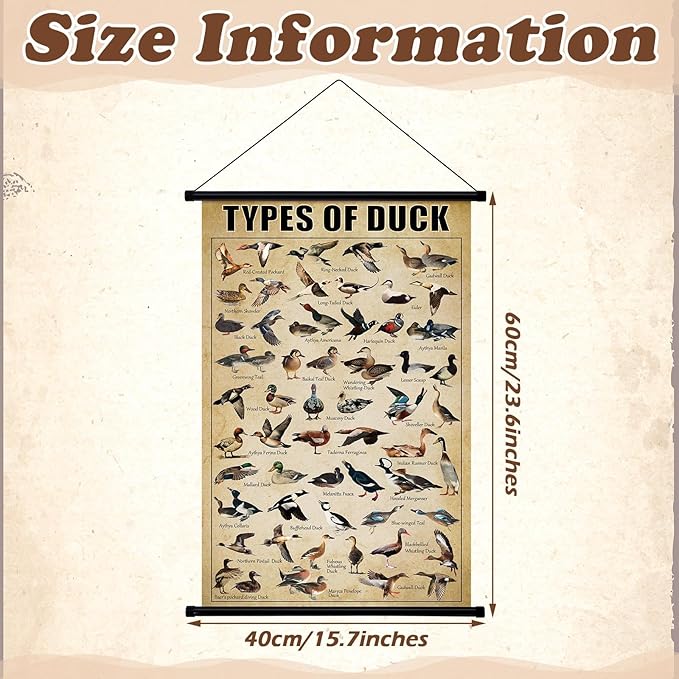 Geyee Duck Vintage Poster Wall decor Mallard Ducks Hunting Art Knowledge Picture Prints Wall Decor for Home Kitchen Office Classroom Living Room Bedroom Frame, 15.8 x 23.6 Inch(Duck)