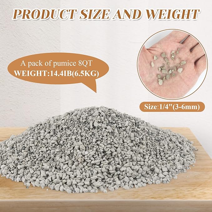 Horticultural Pumice for Plants, 8 Quarts Bag （14.4 IB） Natural Soil Amendment, 1/4" Particle Size for Succulent, Cactus, Bonsai Tree, Orchid Potting Mix