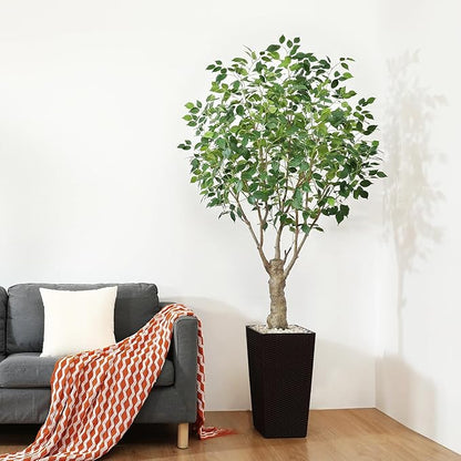 Ficus Artificial Trees Indoor Outdoor, 7ft Tall Fake Plants, Fake Ficus Silk Tree for Home Office Garden Patio Outdoor Modern Decor, 1 Pack