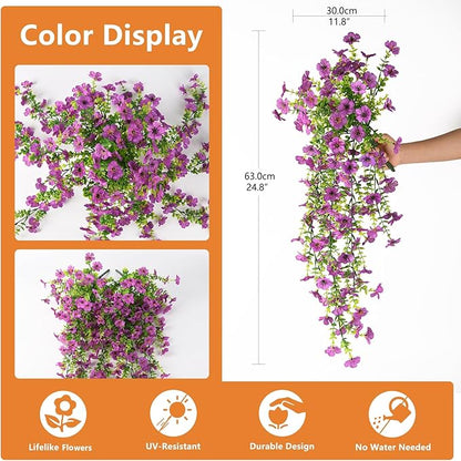 Fake Artificial Hanging Flowers for Outdoors, 2 Pcs Artificial Hanging Plants Spring Summer Decor, UV Resistant No Fade Faux Silk Daisy Flower for Planter Front Door Porch Patio Yard Garden(Purple)