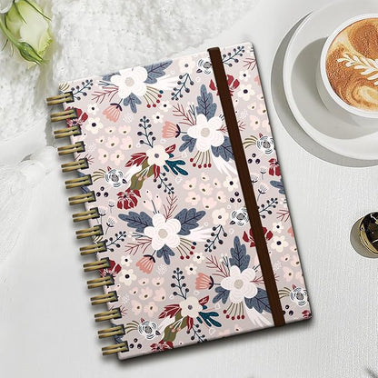 Cute Spiral Journal Notebook,Binding with Premium Paper for Girl Women,Cool Funny 120 Pages,100gsm A5 College Ruled NotebookJournal,Perfect for Gifts Nurse Teacher Women(Cute Grey Flower)