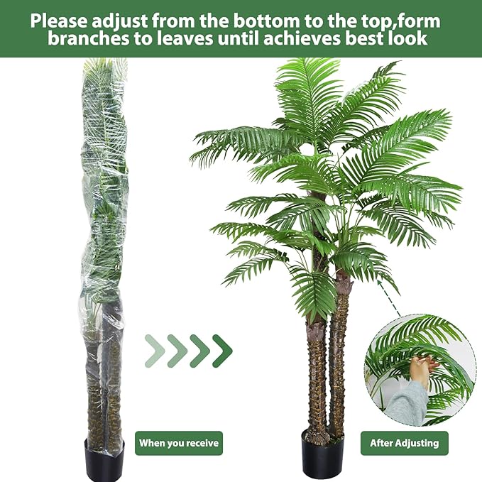 8ft Artificial Palm Tree Fake Palm Plants Outdoor Indoor in Pot Large Faux Palm Plants for Living Room Front Porch Patio Pool Garden Home Office Decor (96in-2Pack)