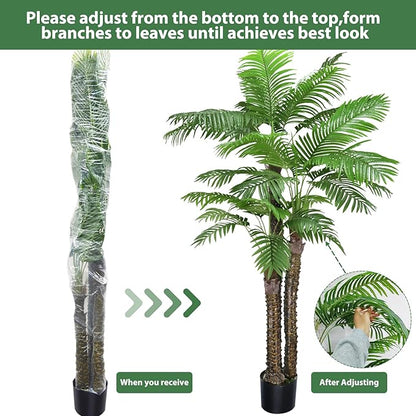 8ft Artificial Palm Tree Fake Palm Plants Outdoor Indoor in Pot Large Faux Palm Plants for Living Room Front Porch Patio Pool Garden Home Office Decor (96in-2Pack)