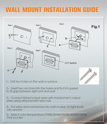 CLOUDY BAY 5CCT 12V 4W Low Voltage LED Step Light with Horizontal Louvered Faceplate for Steps Decks Stairs,Outdoor Stair Lights,Wet Locations,6 Pack,Oil Rubbed Bronze