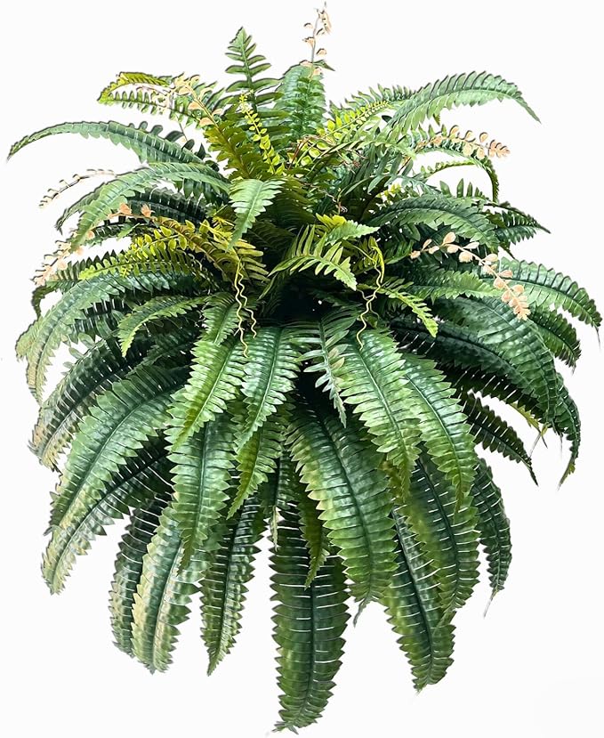 Giant Artificial Boston Ferns for Outdoors Large,Uv Resistant Lifelike Artificial Plants Large,Faux Fern Silk Ferns That Look Real,Fake Fern for Outside Lifelike 128 Branches