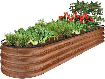Best Choice Products 8x2x1ft Outdoor Metal Raised Garden Bed, Oval Deep Root Planter Box for Vegetables, Flowers, Herbs, and Succulents w/ 108 Gallon Capacity - Wood Grain