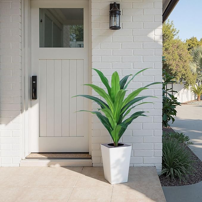 4FT Artificial Dracaena Tree with White Tall Planter-Tall Potted Faux Plants Indoor -Fake Floor Plant for Home Office Living Room Outdoor
