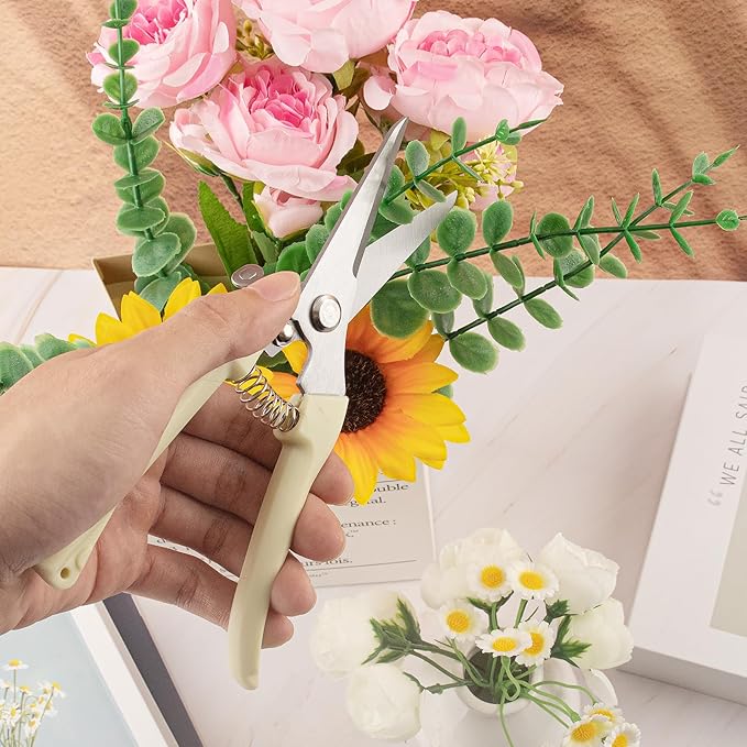 12 Pcs Garden Shears Flower Scissors Pruning Shears Floral Garden Clippers Hand Pruners Branch Cutter Gardening Tools for Plants Cutting, Trimming, Fruits Picking(Bypass, Straight)