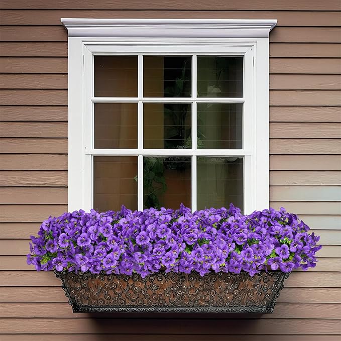 12 Bundles Artificial Flowers for Outdoor, UV Resistant Fake Pansy Flowers, Silk Faux Fowers for Outdoor Planters Home Garden Office Patio Front (Purple)