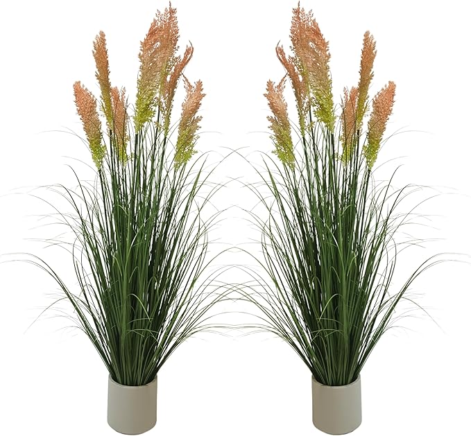 47" Artificial Grass Plants (4ft, 2 Pack) - Artificial Faux Plants Featuring Tall Grass, Fake Grass, Yellow Home Decor for Indoor Floor Plant Display（Green）