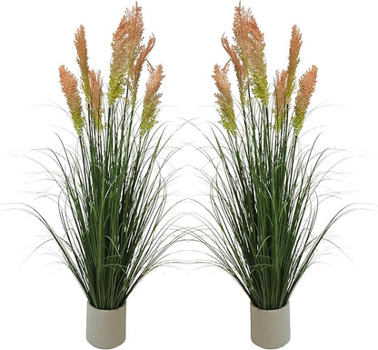 47" Artificial Grass Plants (4ft, 2 Pack) - Artificial Faux Plants Featuring Tall Grass, Fake Grass, Yellow Home Decor for Indoor Floor Plant Display（Green）