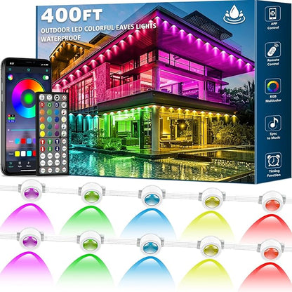 SINLEY 400FT Permanent Outdoor RGB Lights,Waterproof Smart LED Eaves Lights with App/Remote Control,for Christmas and All Holiday Decor,Daily and Accent Lighting,House Roof and Garden Lighting