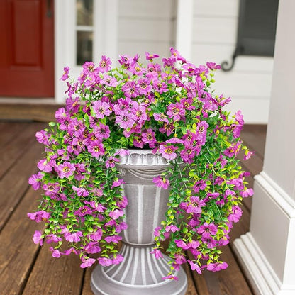 HyeFlora Artificial Flowers for Outdoors Garland Decoration, 2Pcs Purple Fake Hanging Flowers, UV & Fading Resistant, Faux Decor for Home Porch Patio Balcony Planter Yard
