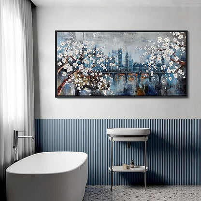 KLAKLA City Scenes Landscape Plum Blossom Picture Artwork for wall - Black Frame Large Wall Art for Living Room Abstract Wall Decor Bedroom Office Modern Home Decoration