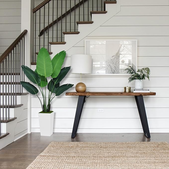 Bird of Paradise Artificial Plant 5FT - Faux Tropical Palm Tree with White Tall Planter - Fake Floor Plant Potted - Artificial Silk Tree for Home Office Living Room Decor Indoor