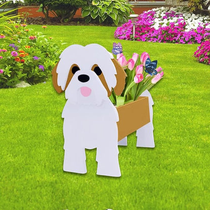 Brown Shih Tzu Dog Planter Plant Pots,Cute Large Dog Flower Planter,Gifts for Pet Lovers,Unique Animal Plant Pots,Office,Indoor Outdoor Garden Decor(9.84 * 9.06 * 17in)