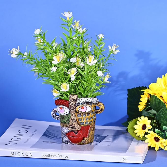 Mini Face Planters Pots Head, Abstract Colorful Graffiti Cute Mini Pots for Plants with Drainage, Ideal for Indoor Outdoor Unique Planters for Plants (Old Color)