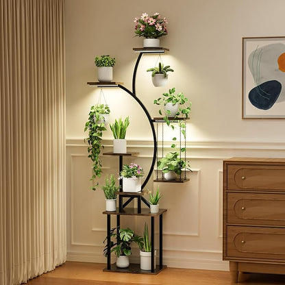 Plant Stand Indoor with Grow Lights, 8 Tiered Corner Plant Shelf, 63" Tall Plant Hanger Indoor for Multiple Plants, Metal Plant Flower Holder, Plant Rack for Display, Patio, Home Decor