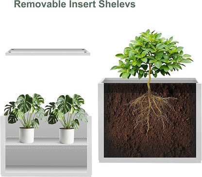 Large Metal Planters for Outdoor Plants, Tall Rectangular Outdoor Planter Box for Patio, Garden, with Drainage Holes (35" L x 9" W x 26" H, White)