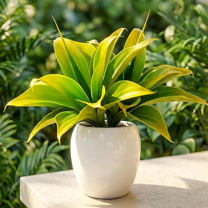 Artificial Agave Faux Agave 12.2In Fake Greenery Outdoor Artificial Plant Fake Plant for Indoor Home Decoration Plastic Plant Outdoor Decor Front Porch Decor Simulation Plants(Yellow,2Pack)