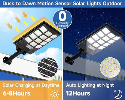 Solar Lights Outdoor for Outside, IP66 Waterproof Solar Street Lights Outdoor with Motion Sensor & Dusk to Dawn, 6500K Security Flood Light for Yard Garden with Remote Control - 2PACK