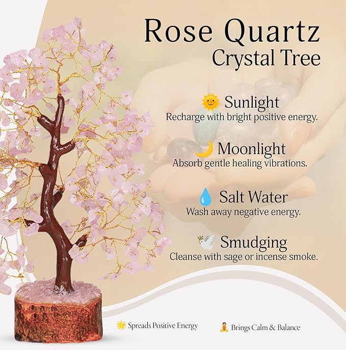 YATSKIA Rose Quartz Crystal Tree - Birthday Gift for Women - Crystal Quartz Tree - Home Decor - Pink Office Decor - Spiritual Gift for Women