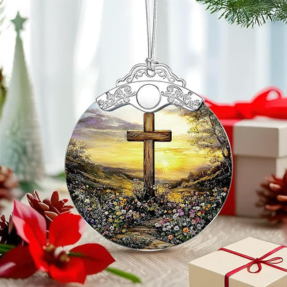 Cross Sunset Ornament – Christian Christmas Decor & Religious Christmas Ornament; Christian Home Decor (Holiday Present, Bauble Present, Christian Gifts, Religious Gifts, Gift Idea, Gift Exchange)