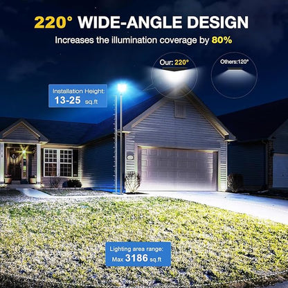 Solar Street Lights Outdoor, 6500K Solar Lights Outdoor Waterproof Dusk to Dawn, Security Flood Light with Motion Sensor and Remote for Yard, Garage, Driveway (2000W-(2 Pack))