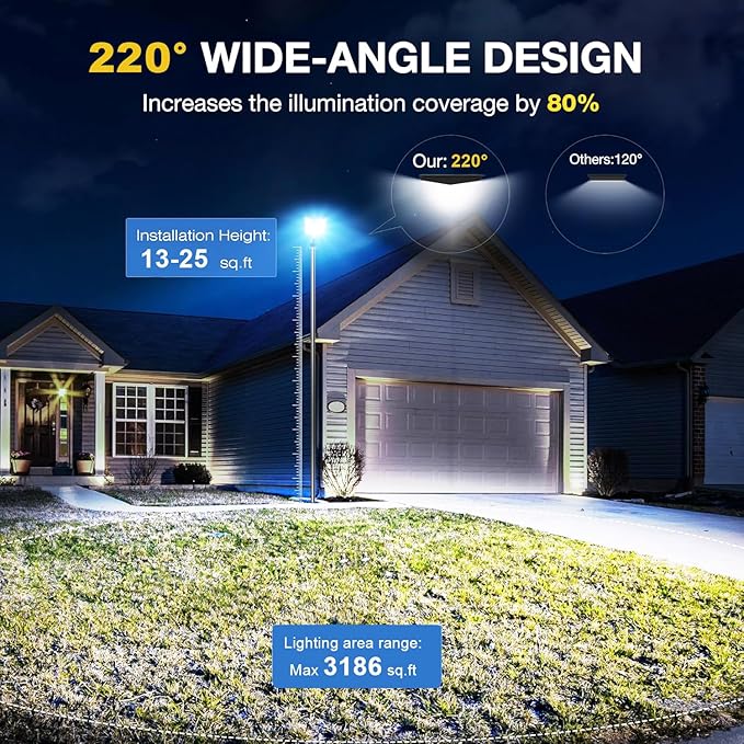 Solar Street Lights Outdoor 480000LM 6500K - IP66 Waterproof Dusk to Dawn Security Flood Lights with Motion Sensor & Remote, 2 Pack for Yard/Garage/Driveway